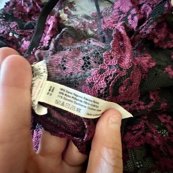 Free People Too Cute to Handle Teddy Bodysuit Lace Lingerie Black Fuchsia Medium - Picture 7 of 7